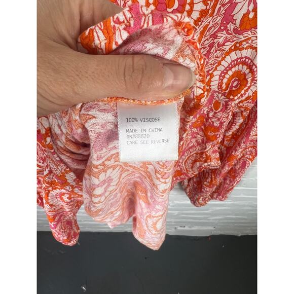 C&C California Women's Swirl Floral Beachy Blouse Balloon Sleeve Orange Size XL - Picture 4 of 5